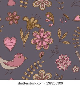 Seamless texture with flowers and birds
