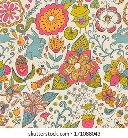 Seamless Texture Flowers Birds Butterflies Seamless Stock Vector ...