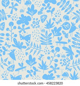 Seamless texture with flowers, birds and butterflies. Seamless pattern can be used for wallpaper, pattern fills, web page background,surface textures. Gorgeous seamless floral background