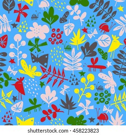 Seamless texture with flowers, birds and butterflies. Seamless pattern can be used for wallpaper, pattern fills, web page background,surface textures. Gorgeous seamless floral background