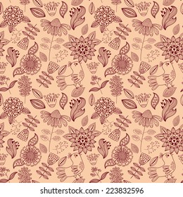 Seamless texture with flowers and birds. Can be used for wallpaper, pattern fills, web page background, surface textures. 
