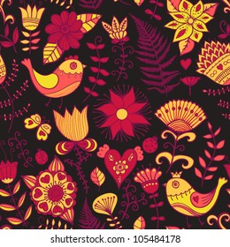 Seamless texture with flowers and birds. Endless floral pattern.Seamless pattern can be used for wallpaper, pattern fills, web page background,surface textures. Gorgeous seamless floral background