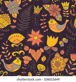 Seamless texture with flowers and birds. Endless floral pattern.Seamless pattern can be used for wallpaper, pattern fills, web page background,surface textures. Gorgeous seamless floral background