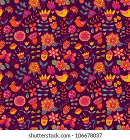 Seamless texture with flowers and birds. Endless floral pattern.Seamless pattern can be used for wallpaper, pattern fills, web page background,surface textures. Gorgeous seamless floral background