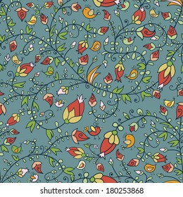 Seamless texture with flowers and birds. Endless floral pattern. Can be used for wallpaper, pattern, backdrop, surface textures. Full color seamless floral background