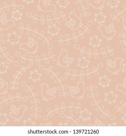 Seamless texture with flowers and birds. Seamless pattern can be used for wallpaper, pattern fills, web page background,surface textures. Gorgeous seamless floral background