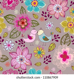 Seamless texture with flowers and birds.Seamless pattern can be used for wallpaper, pattern fills, web page background,surface textures.