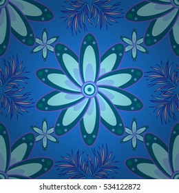 Seamless texture with flowers, Blue background. Petal flowers.