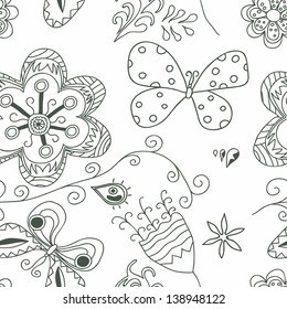 Seamless texture with flowers and butterflies.