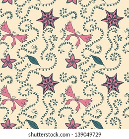 Seamless texture with flowers and butterflies.