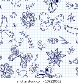 Seamless texture with flowers and butterflies.