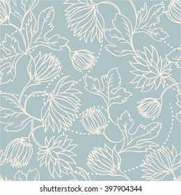 Seamless texture with flowers and butterflies. Endless floral pattern