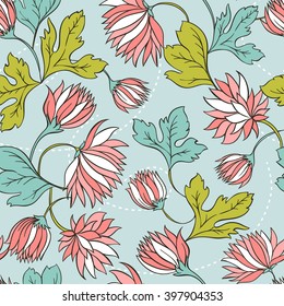 Seamless texture with flowers and butterflies. Endless floral pattern