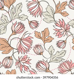 Seamless texture with flowers and butterflies. Endless floral pattern