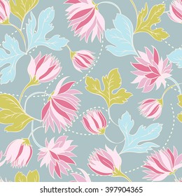 Seamless texture with flowers and butterflies. Endless floral pattern