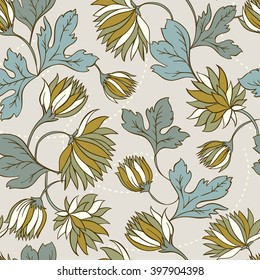 Seamless texture with flowers and butterflies. Endless floral pattern