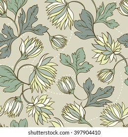 Seamless texture with flowers and butterflies. Endless floral pattern