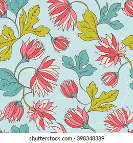Seamless texture with flowers and butterflies. Endless floral pattern