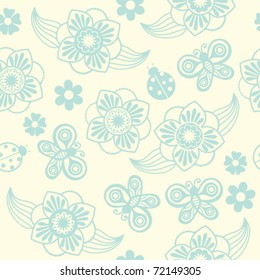 Seamless texture with flowers and butterflies. Endless floral pattern.