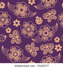 Seamless texture with flowers and butterflies. Endless floral pattern.