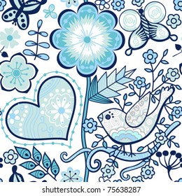 Seamless texture with flowers and butterflies. Endless floral pattern.