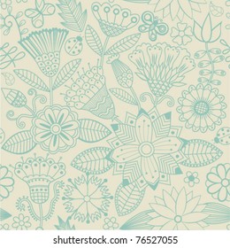 Seamless texture with flowers and butterflies. Endless floral pattern.