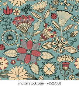 Seamless texture with flowers and butterflies. Endless floral pattern.