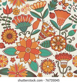 Seamless texture with flowers and butterflies. Endless floral pattern.