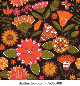 Seamless texture with flowers and butterflies. Endless floral pattern.