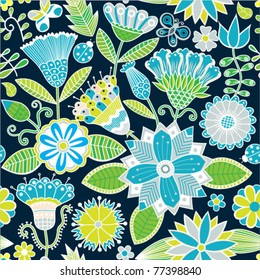 Seamless texture with flowers and butterflies. Endless floral pattern.