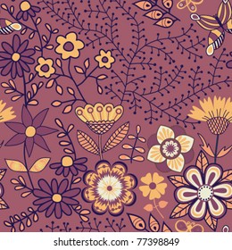 Seamless texture with flowers and butterflies. Endless floral pattern.