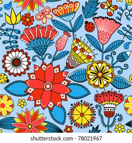 Seamless texture with flowers and butterflies. Endless floral pattern