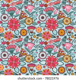 Seamless texture with flowers and butterflies. Endless floral pattern