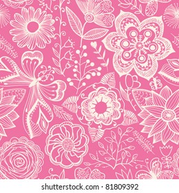 Seamless texture with flowers and butterflies. Endless floral pattern