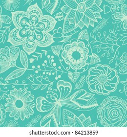 Seamless texture with flowers and butterflies. Endless floral pattern. Seamless pattern can be used for wallpaper, pattern fills, web page background, surface textures.