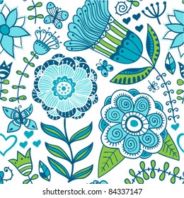 Seamless texture with flowers and butterflies. Endless floral pattern. Seamless pattern can be used for wallpaper, pattern fills, web page background, surface textures.