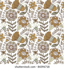 Seamless texture with flowers and butterflies. Endless floral pattern. Seamless pattern can be used for wallpaper, pattern fills, web page background, surface textures.
