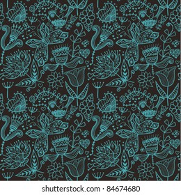Seamless texture with flowers and butterflies. Endless floral pattern. Seamless pattern can be used for wallpaper, pattern fills, web page background, surface textures.