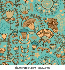 Seamless texture with flowers and butterflies. Endless floral pattern. Seamless pattern can be used for wallpaper, pattern fills, web page background, surface textures.