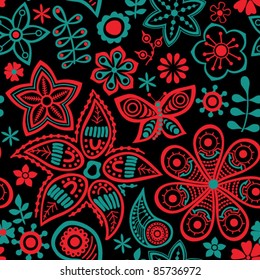 Seamless texture with flowers and butterflies. Endless floral pattern. Seamless pattern can be used for wallpaper, pattern fills, web page background, surface textures.