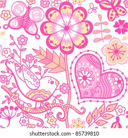 Seamless texture with flowers and butterflies. Endless floral pattern.