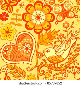 Seamless texture with flowers and butterflies. Endless floral pattern in autumnal theme