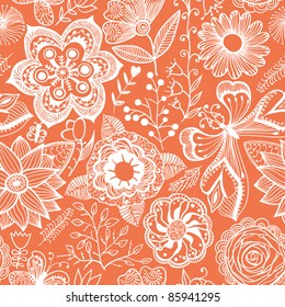 Seamless texture with flowers and butterflies. Endless floral pattern
