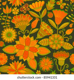 Seamless texture with flowers and butterflies. Endless floral pattern