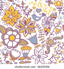 Seamless texture with flowers and butterflies. Endless floral pattern