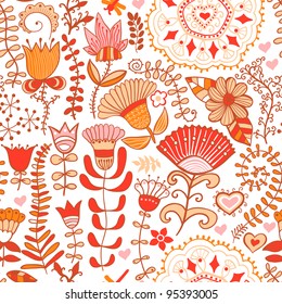 Seamless texture with flowers and butterflies. Endless floral pattern