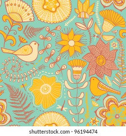 Seamless texture with flowers and butterflies. Endless floral pattern.Seamless pattern can be used for wallpaper, pattern fills, web page background, surface textures.