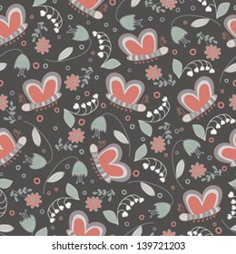 Seamless texture with flowers and butterflies. Seamless pattern can be used for wallpaper, pattern fills, web page background,surface textures. Gorgeous seamless floral background