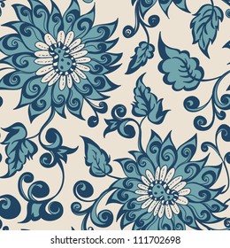 Seamless texture with flowers.  Endless floral pattern.  Vector background in vintage style