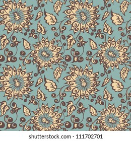 Seamless texture with flowers.  Endless floral pattern.  Vector background in vintage style